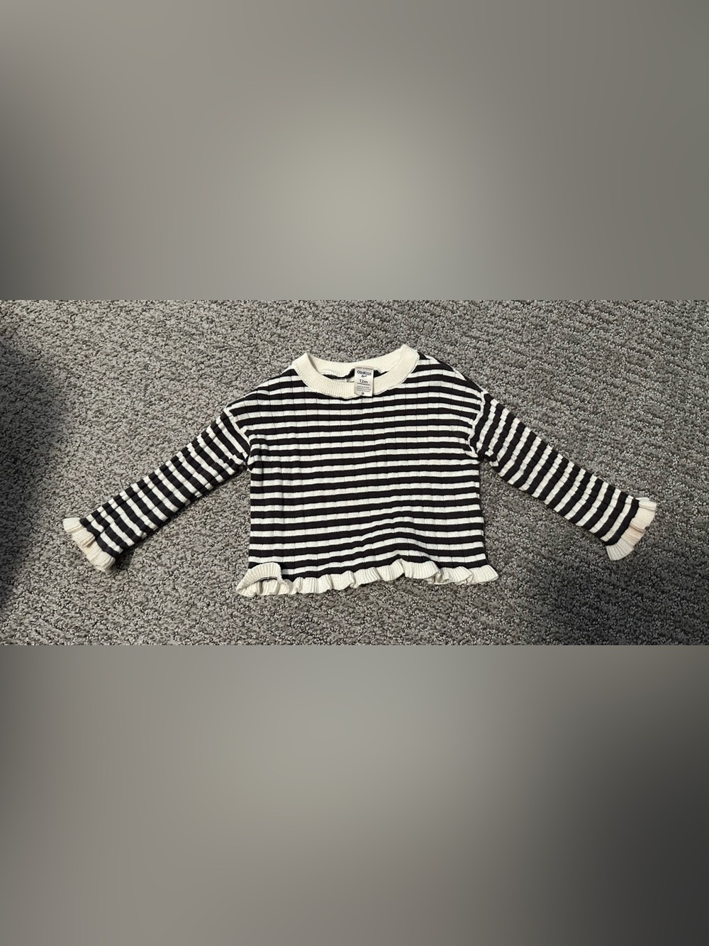 OshKosh B'gosh Black & White Stripe Ruffle Hem Sweater